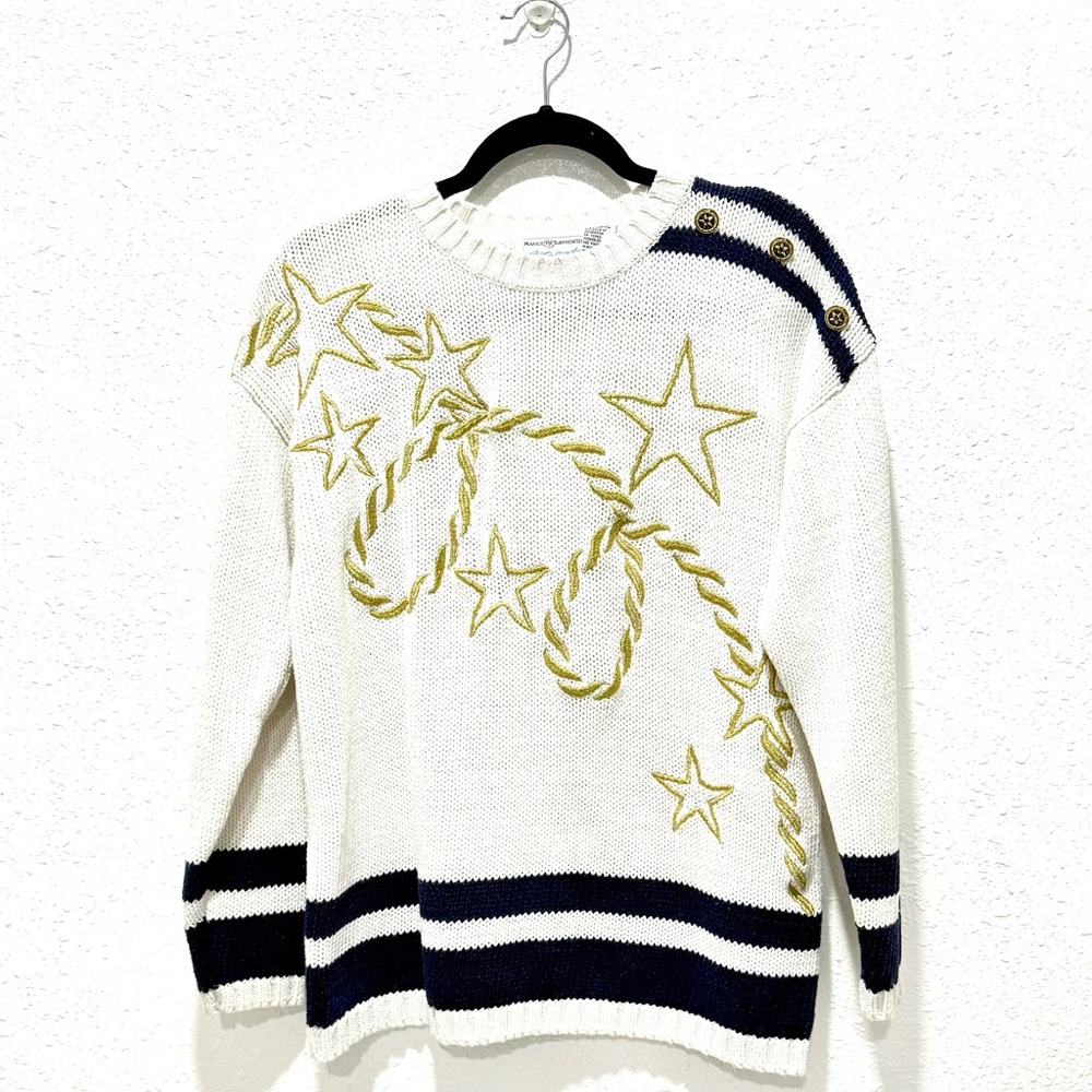 Maggie Lawrence nautical ‎ embroidered ramie cotton Sweater S